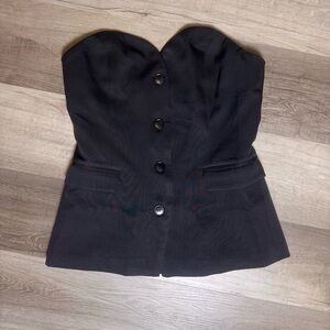 COMMENSE Strapless Solid Black Button Up Suit Top